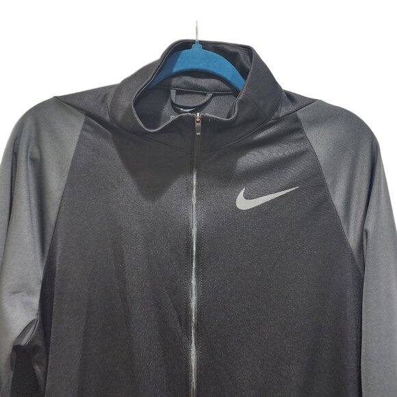 Nike Men's Dri Fit Black Gray Full Zip Track Jacket Shirt Size M 2 Pockets - Picture 3 of 12